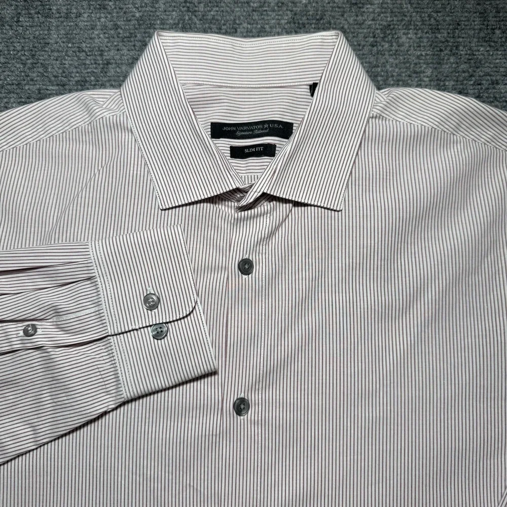 John Varvatos Signature Tailored Slim Fit Pinstripe L/S‎ Large 16.5 34/35 Button